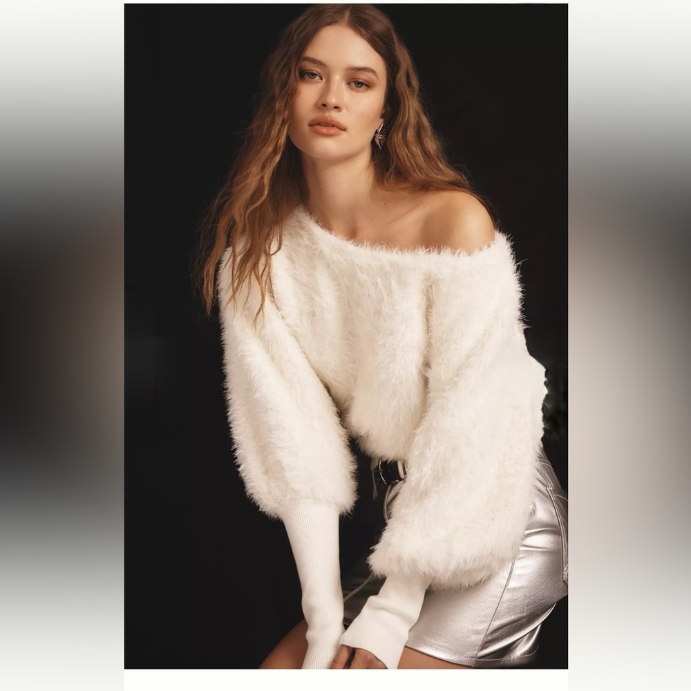 Chic Anthropologie Off-Shoulder White Sweater